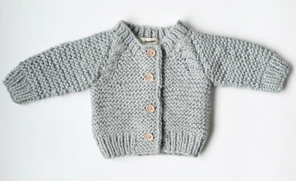 Huggalugs Grey Garter Stitch Chunky Knit Cardigan Sweater (6-12 Months)