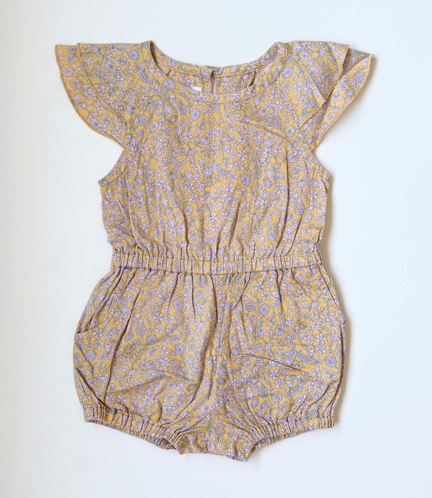 Gingersnaps Yellow & Dainty Pink Floral Summer Shorty Romper (12 Months)