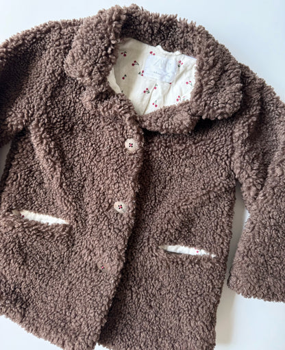 Zara Brown Teddy Bear Sherpa Cherries Jacket (4-5 Years)