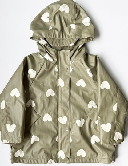 Zara Green Hearts Fleece Lined Rain Jacket (3-4 Years)