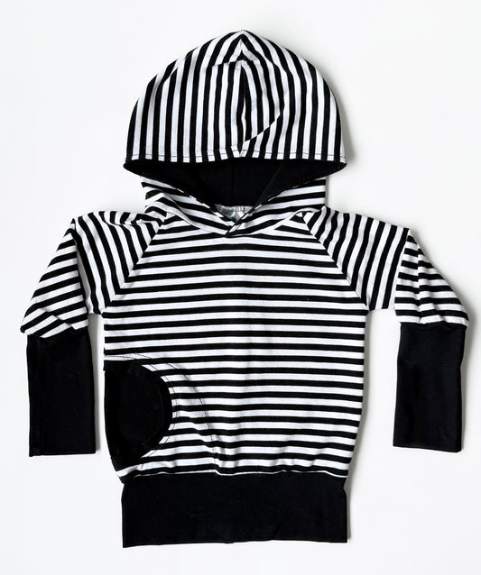 Oliver Grey Creations Black & White Striped Grow With Me Hoodie (9 Months - 3T)