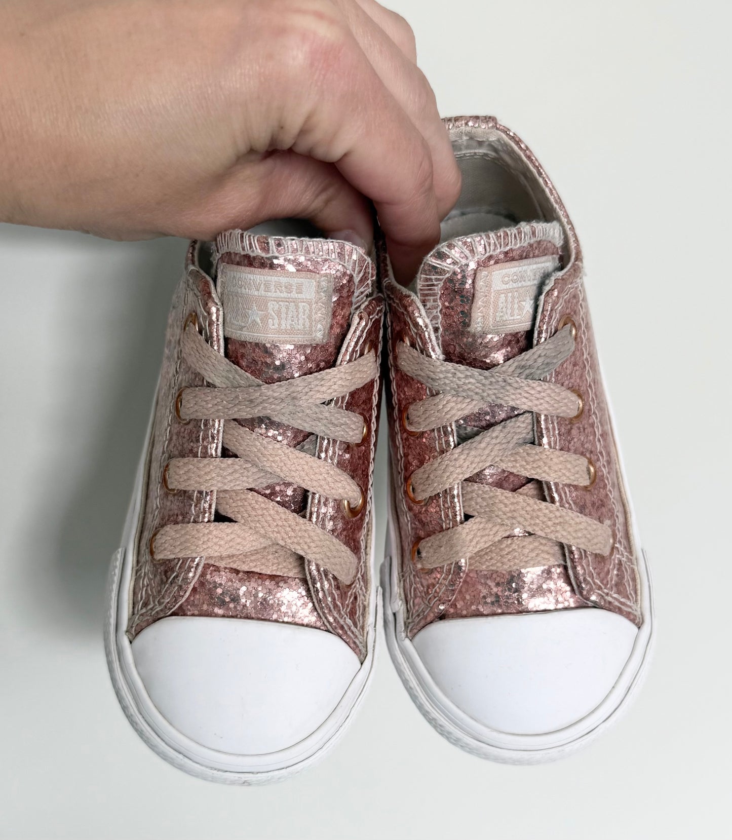 Converse Glittery Rose Gold Sparkle Lace Up Sneakers (7)