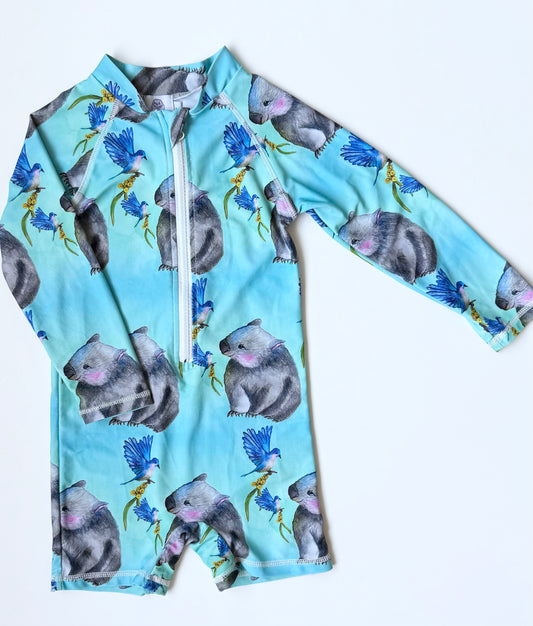Cheeky Chickadee Turquoise Koala Rashguard Swimsuit (3T)