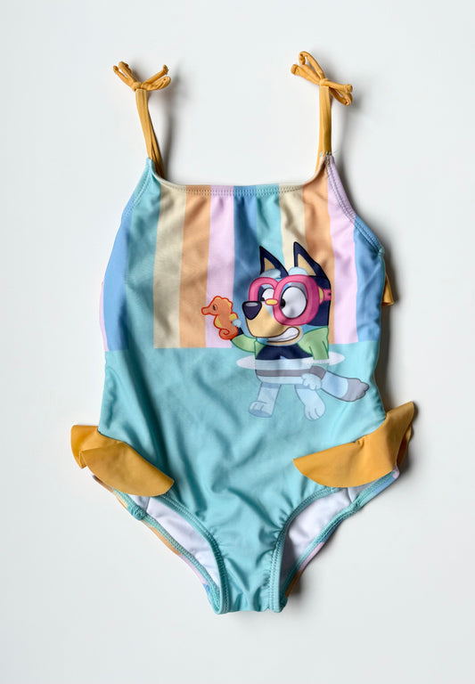 Bluey Light Orange & Blue Stripped One Piece Swimsuit (4T)
