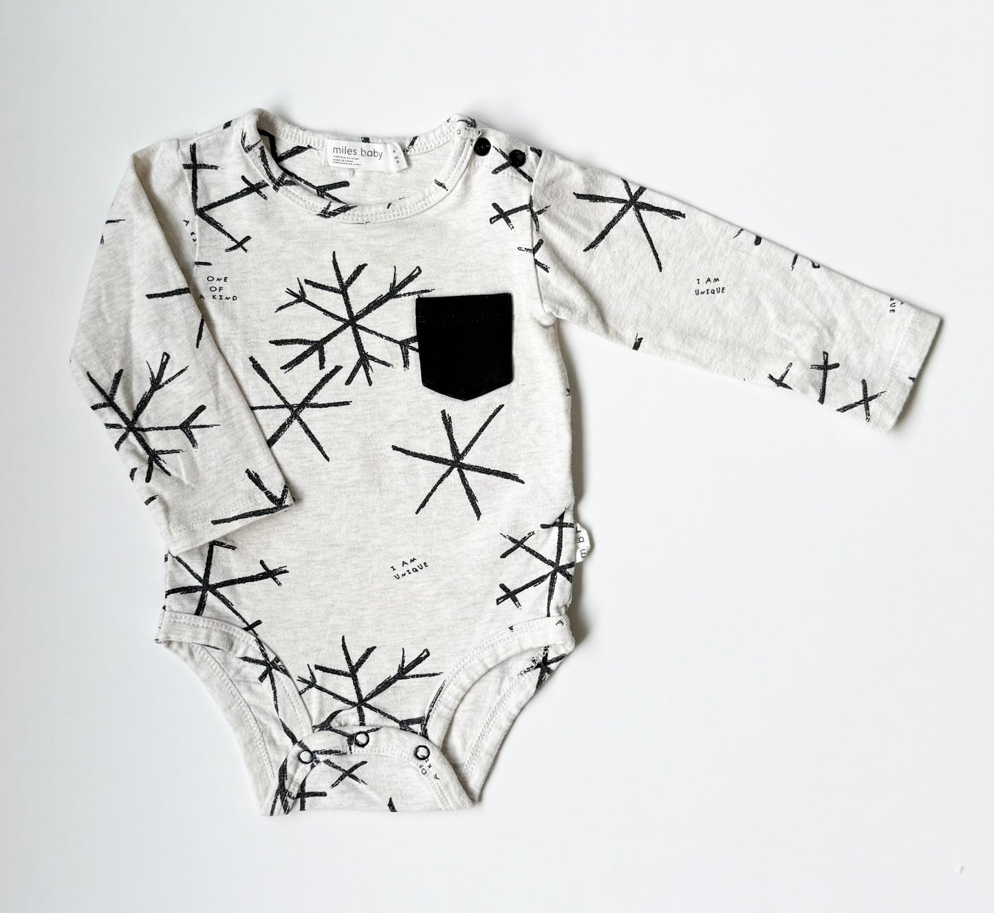 Miles Baby Black & White Snowflakes Bodysuit (6 Months)