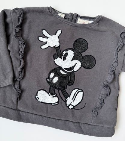 Zara x Disney Dark Grey Sequence Mickey Frill Sweater (2-3 Years)