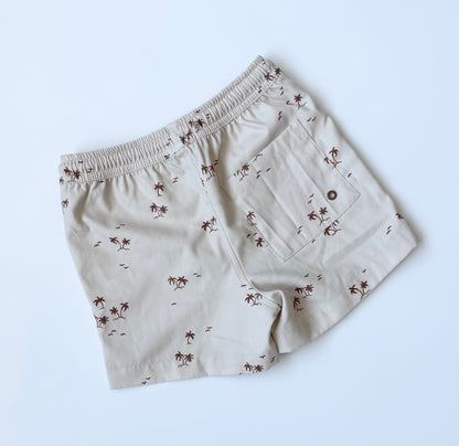 Rylee & Cru Beige Palm Trees Swim Trunks (2-3 Years)