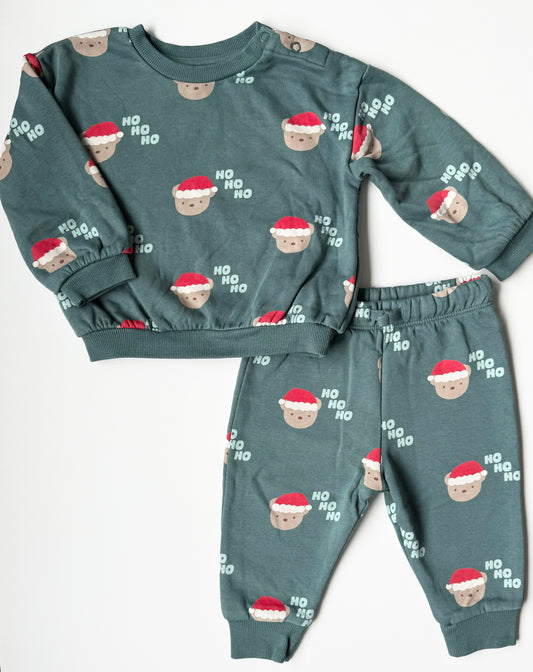 M&S Blue “Ho Ho Ho” Teddies Sweater & Pants Two Peice Set (9-12 Months)
