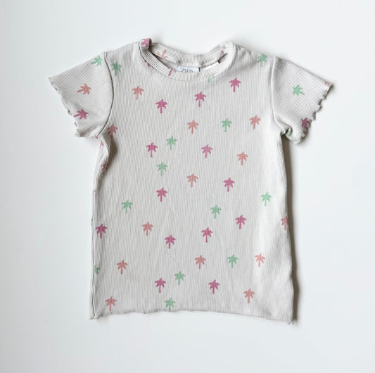 Zara Off White Ribbed Colorful Palm Trees T-Shirt (2-3 Years)