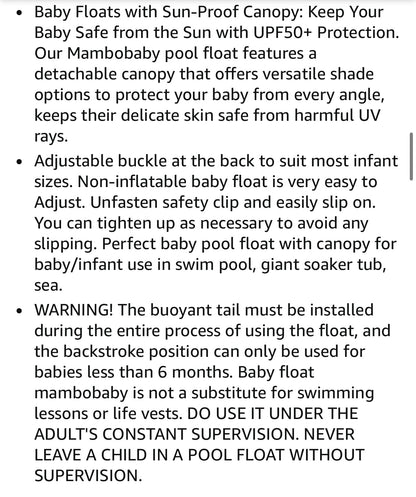 Mambobaby Baby Non-Inflatable Swim Float With Canopy in Airplane Green