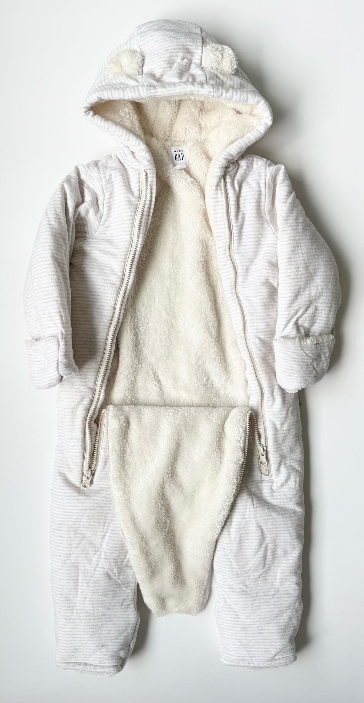 Baby Gap White & Tan Striped Bunting Suit (12-18 Months)
