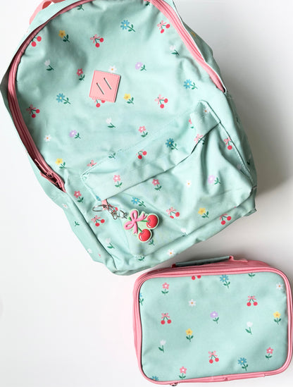Wonder Co Green & Pink Floral Backpack & Matching Lunch Kit