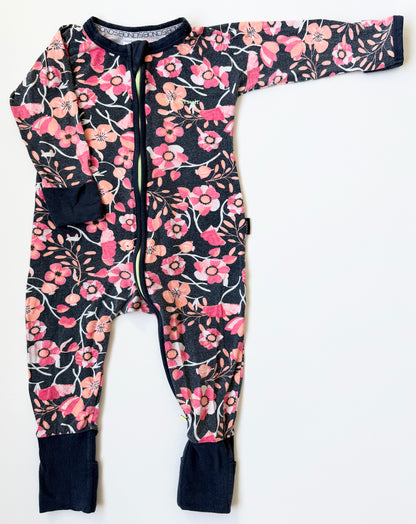 Bonds Wondersuit Blue & Pink Floral Sleeper Romper (6-12 Months)