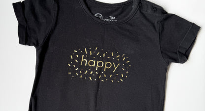 The Whimsical Fox Black & Gold “Happy” T-Shirt Jumpsuit (18-24 Months)