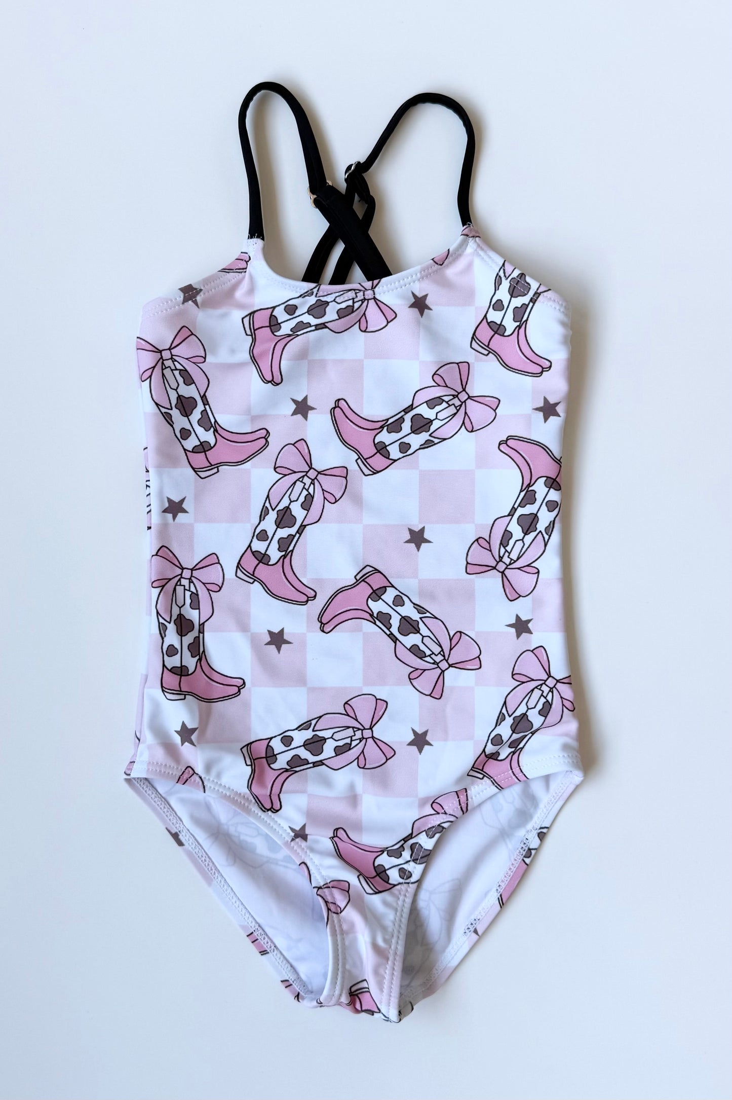 Pink Checkered Cowgirl One Piece Swimsuit (3T)