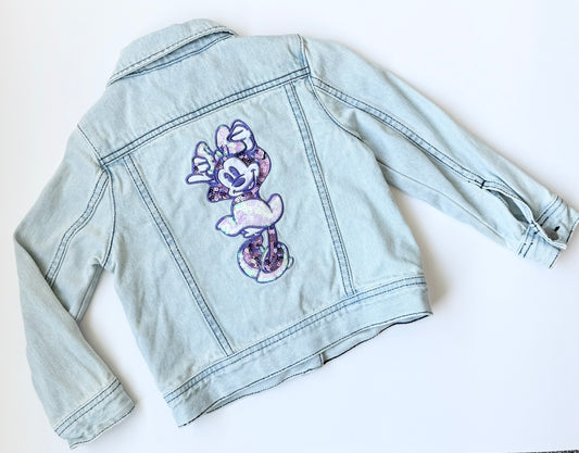 The Disney Store Light Wash Embroidery & Pins Minnie Mouse Jean Jacket (4T)