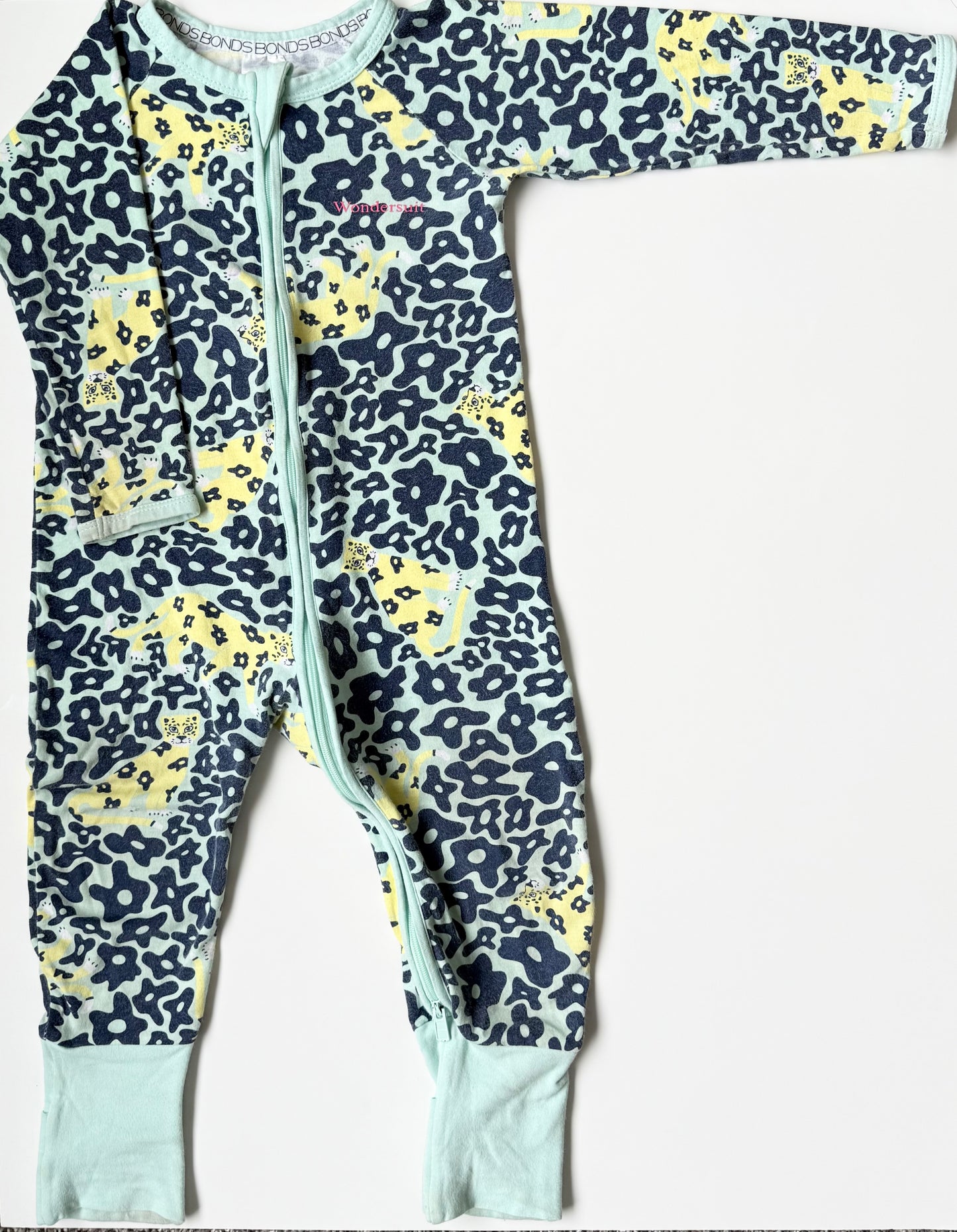 Bonds Wondersuit Blue Cheetahs Sleeper Romper (12-18 Months)