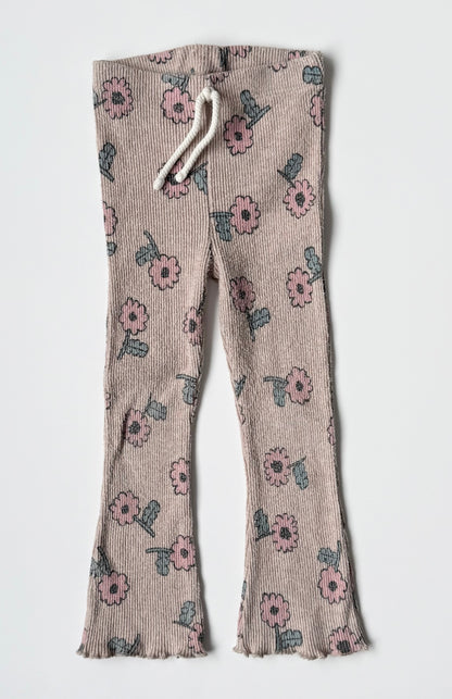 Zara Tan Ribbed Pink Flowers Long Sleeve & Leggings Set (2-3 Years)