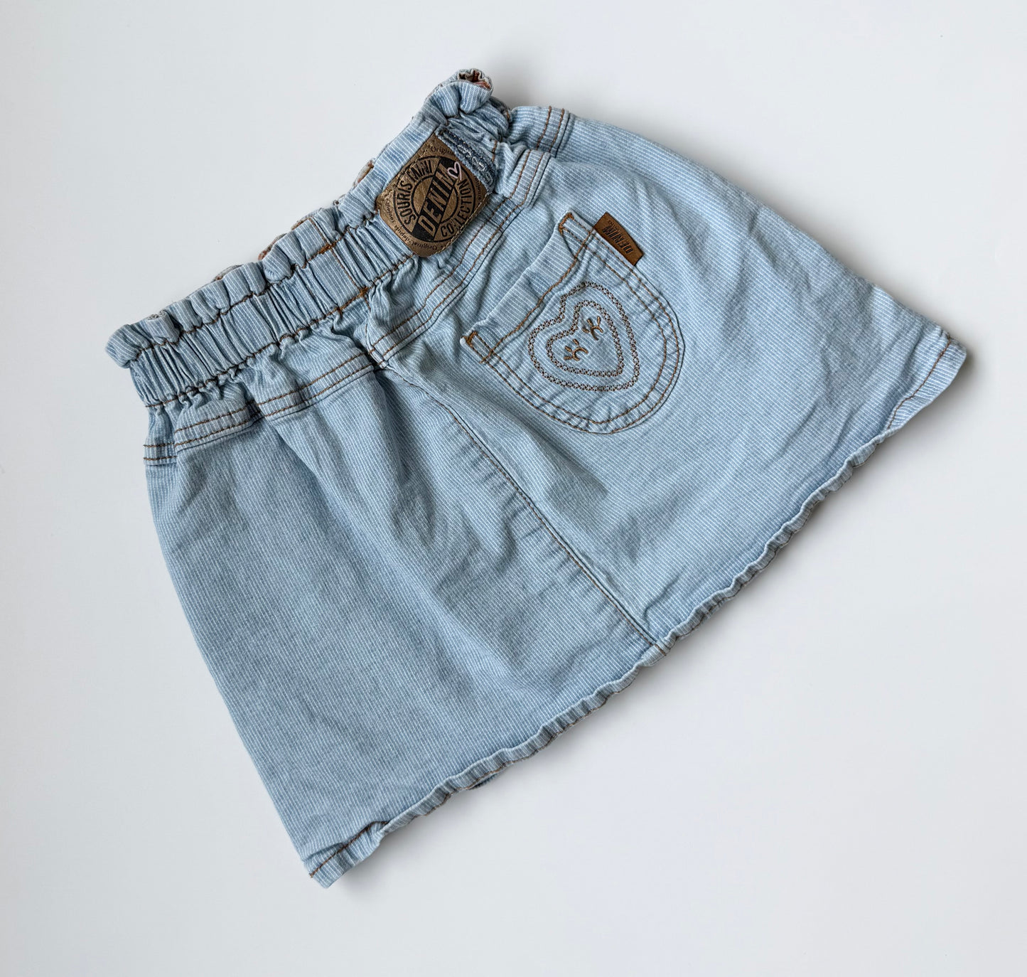 Souris Mini Light Denim Stripped Paper Bag Waisted Skirt (4T)