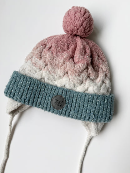Deux Par Deux Blue & Pink Sparkle Knit Pom Toque (2/4 Years)