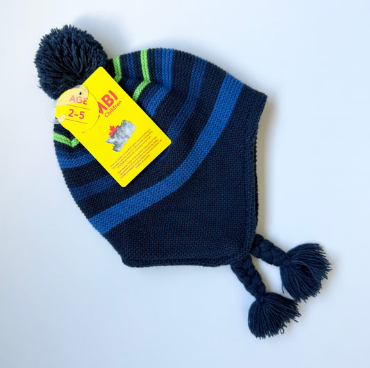 Kombi Blue & Green Striped Knit Pom Toque - New (2-5 Years)