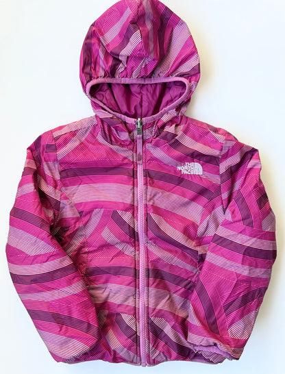 The North Face Perrito Dark Pink & Purple Patterned Reversible Puffer Hooded Jacket (6 Years)