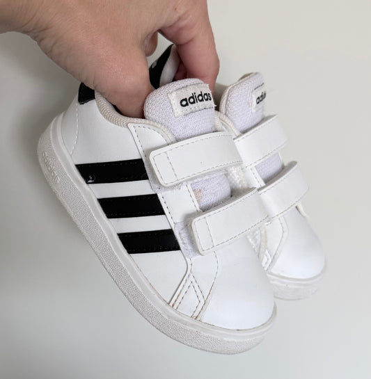 Adidas Grand Court White & Black Striped Velcro Sneakers (6)