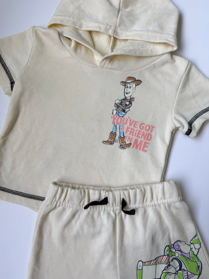 Disney Baby Pixar Toy Story Light Yellow Characters Short Sleeve Hoodie & Shorts Set (12 Months)