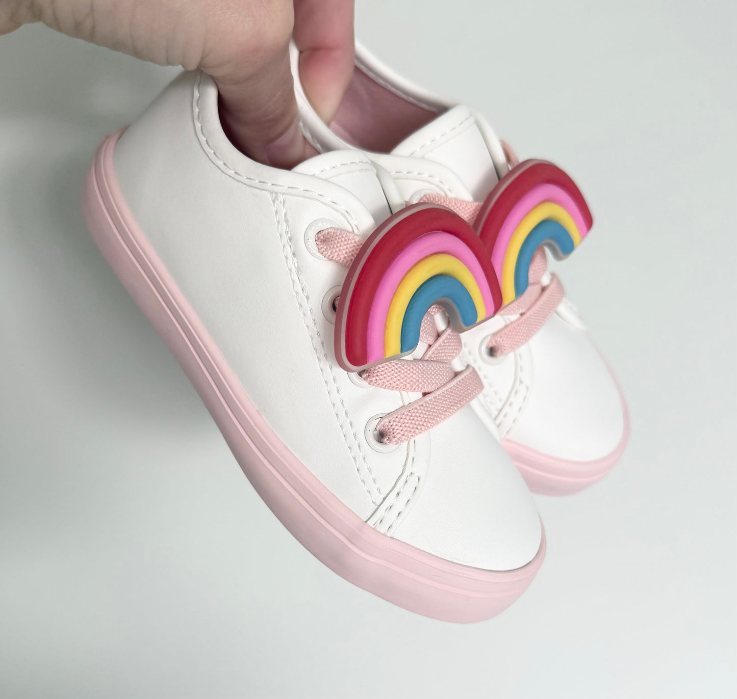 Old Navy White & Light Pink Rainbow Accessory Stretch Lace Sneakers (6)