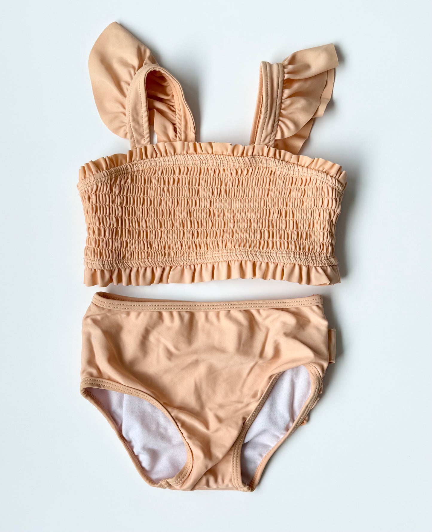 Ruffle Butts Peach Ruched & Ruffled Two Piece Swimsuit Set (3T)