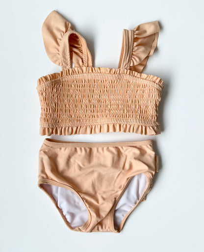 Ruffle Butts Peach Ruched & Ruffled Two Piece Swimsuit Set (3T)