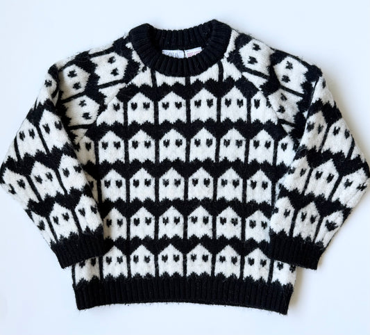Zara Black & White Knit Ghosts Sweater (4-5 Years)
