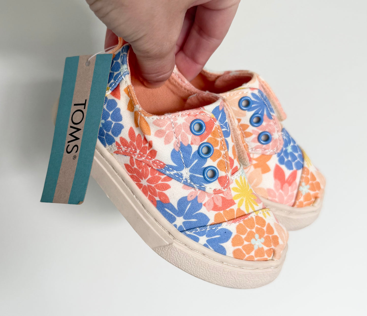 Toms Orange Tropical Floral Velcro Sneakers - New (6)
