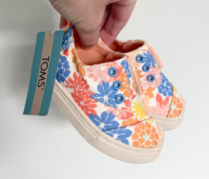 Toms Orange Tropical Floral Velcro Sneakers - New (6)