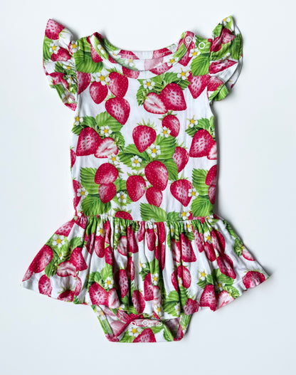 Posh Peanut Wild Strawberries Short Sleeve Bodysuit Dress (18-24 Months)