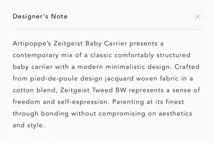 Artipoppe Zeitgeist Tweed BW In Cotton Baby Carrier