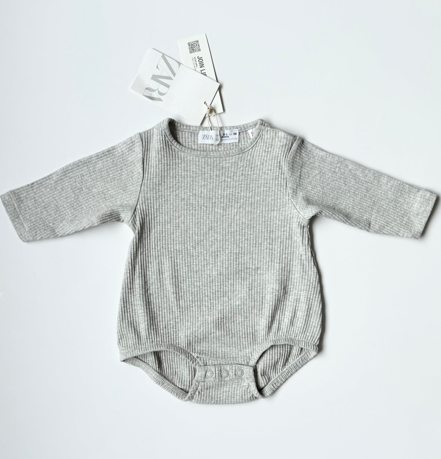 Zara Light Grey Ribbed Bubble Bodysuit (0-1 Months)