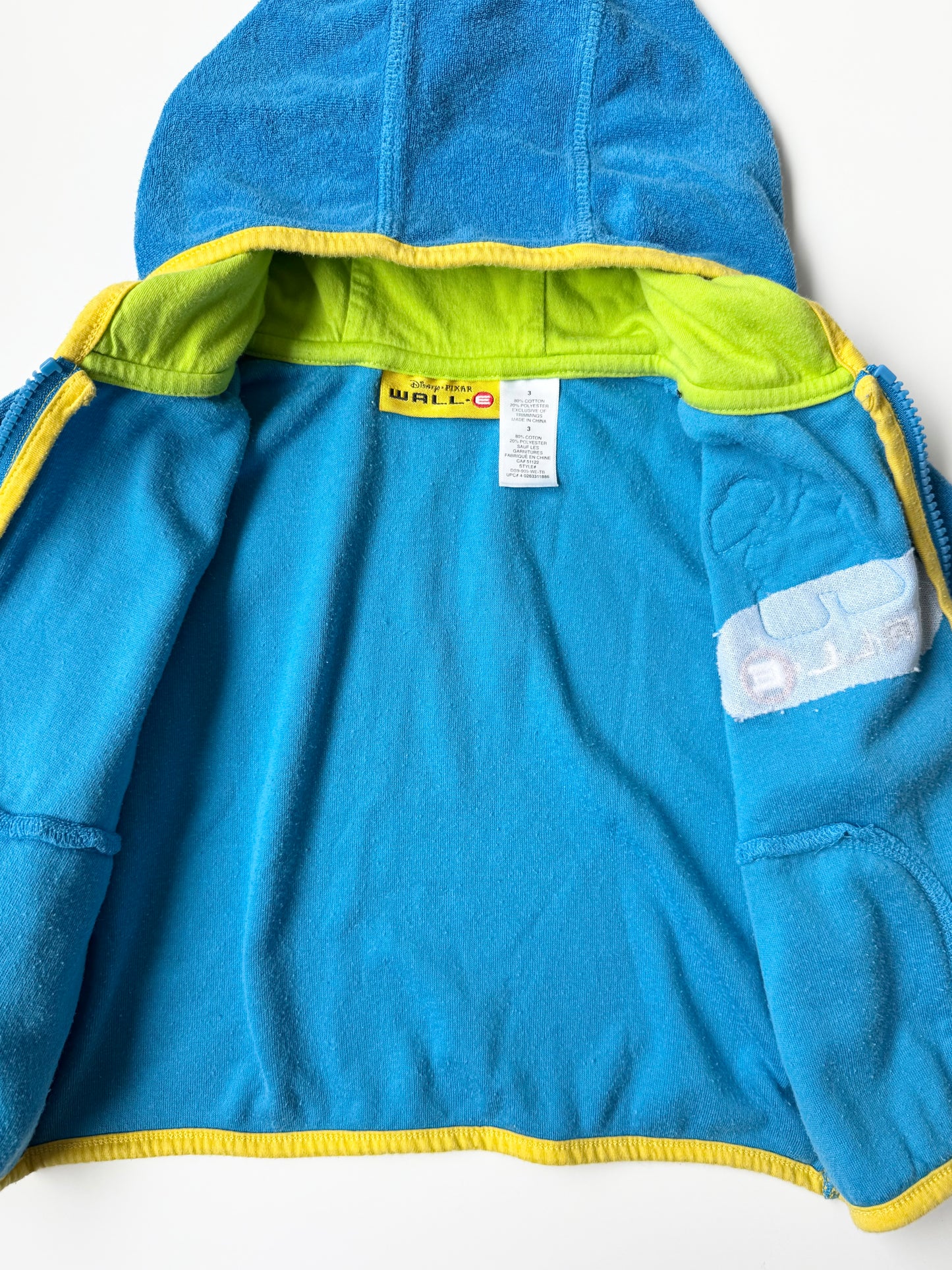 Disney Pixar Walle Blue & Yellow Terry Zip Up Hoodie (3T)