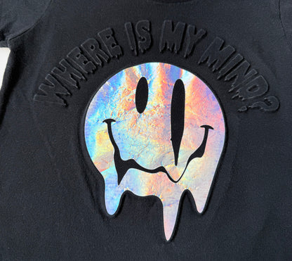 Cuidado Perro Kids Black “Where Is My Mind?” Holographic Smiley T-Shirt (12 Months)
