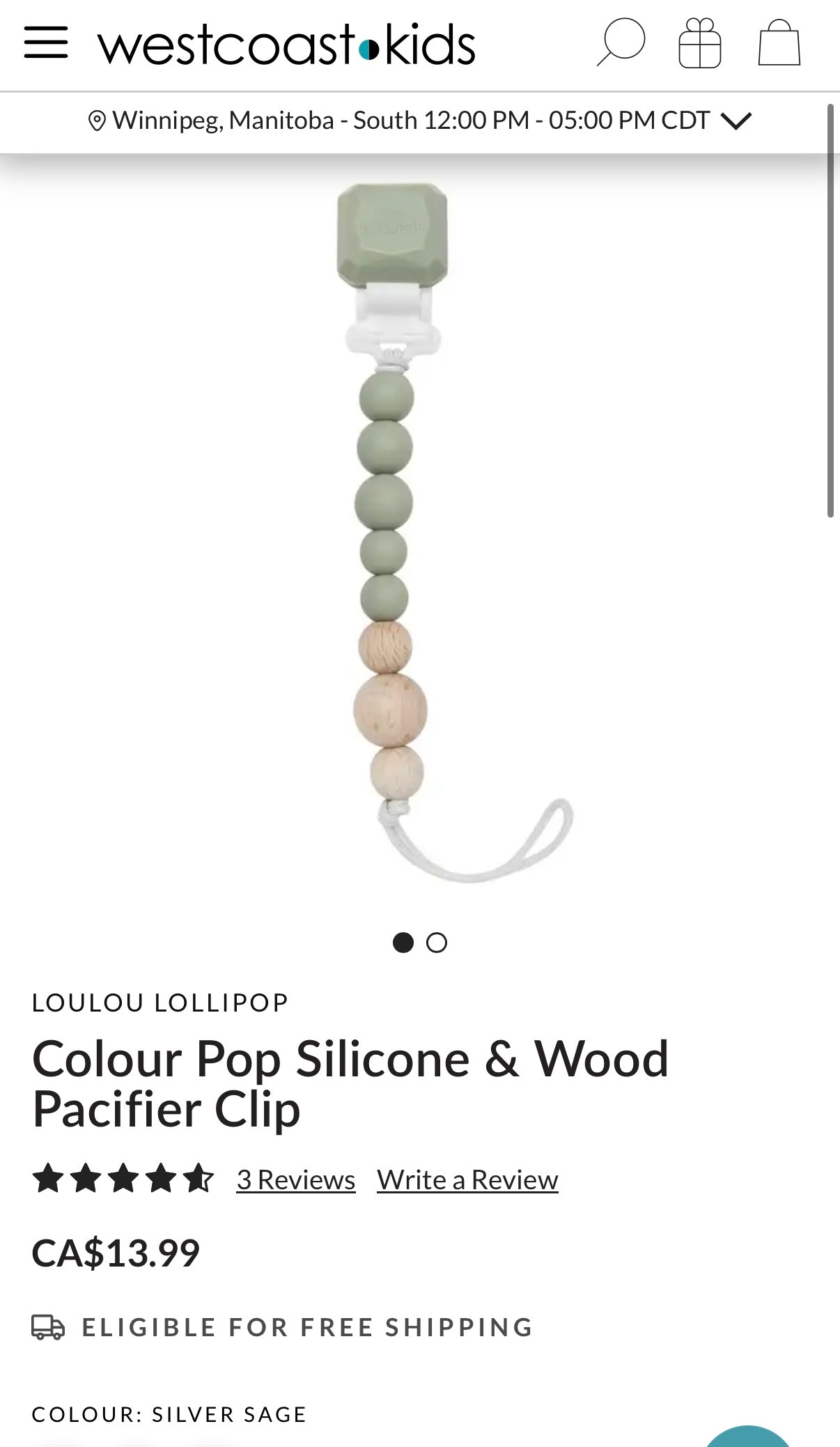 LouLou Lollipop Colour Pop Silicone & Wood
Pacifier Clip in Silver Sage