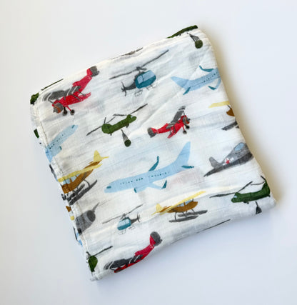 Little Unicorn Airplanes Muslin Bamboo Swaddle Blanket