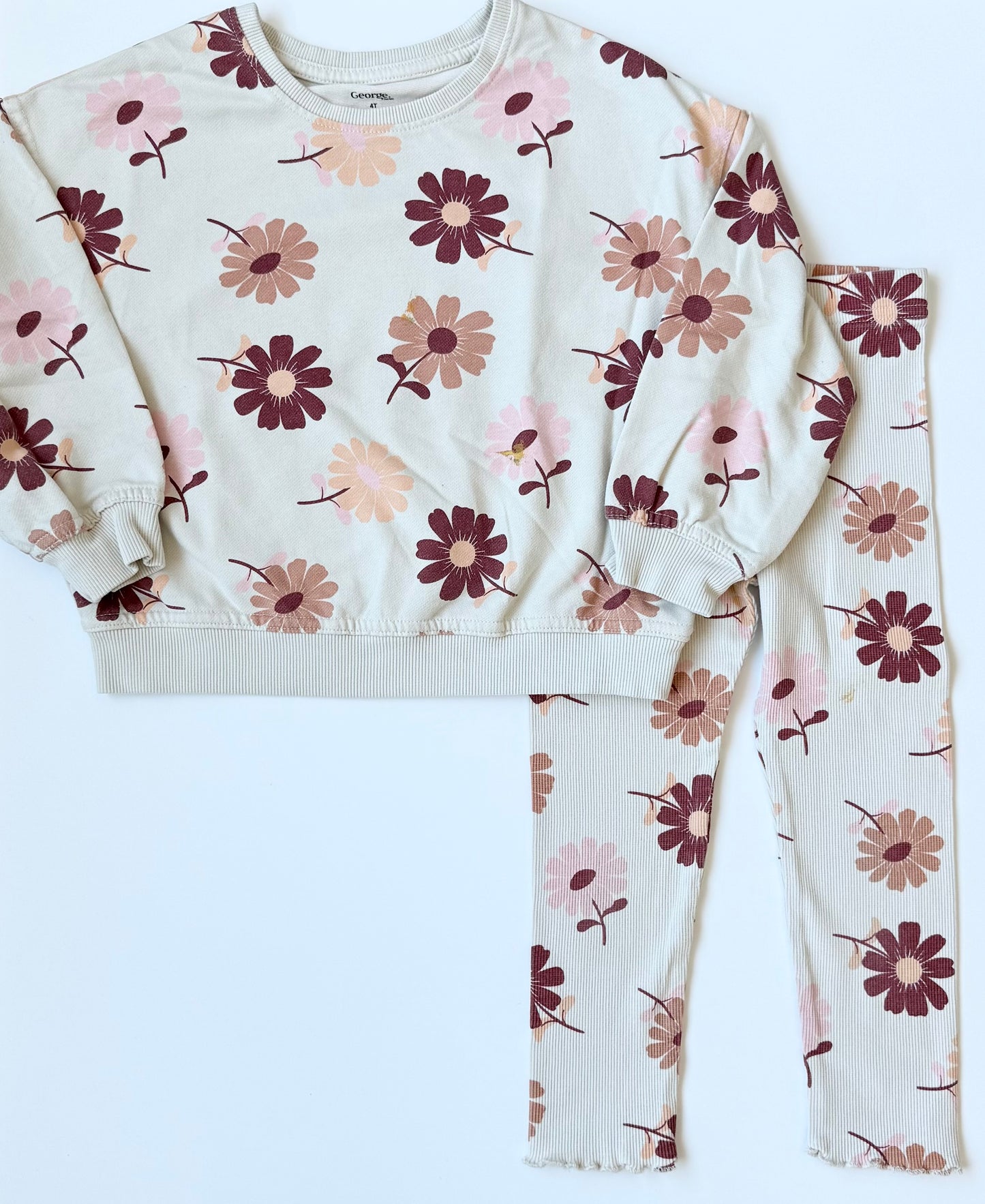 George Beige Floral Sweater & Ribbed Leggings Set (4T)