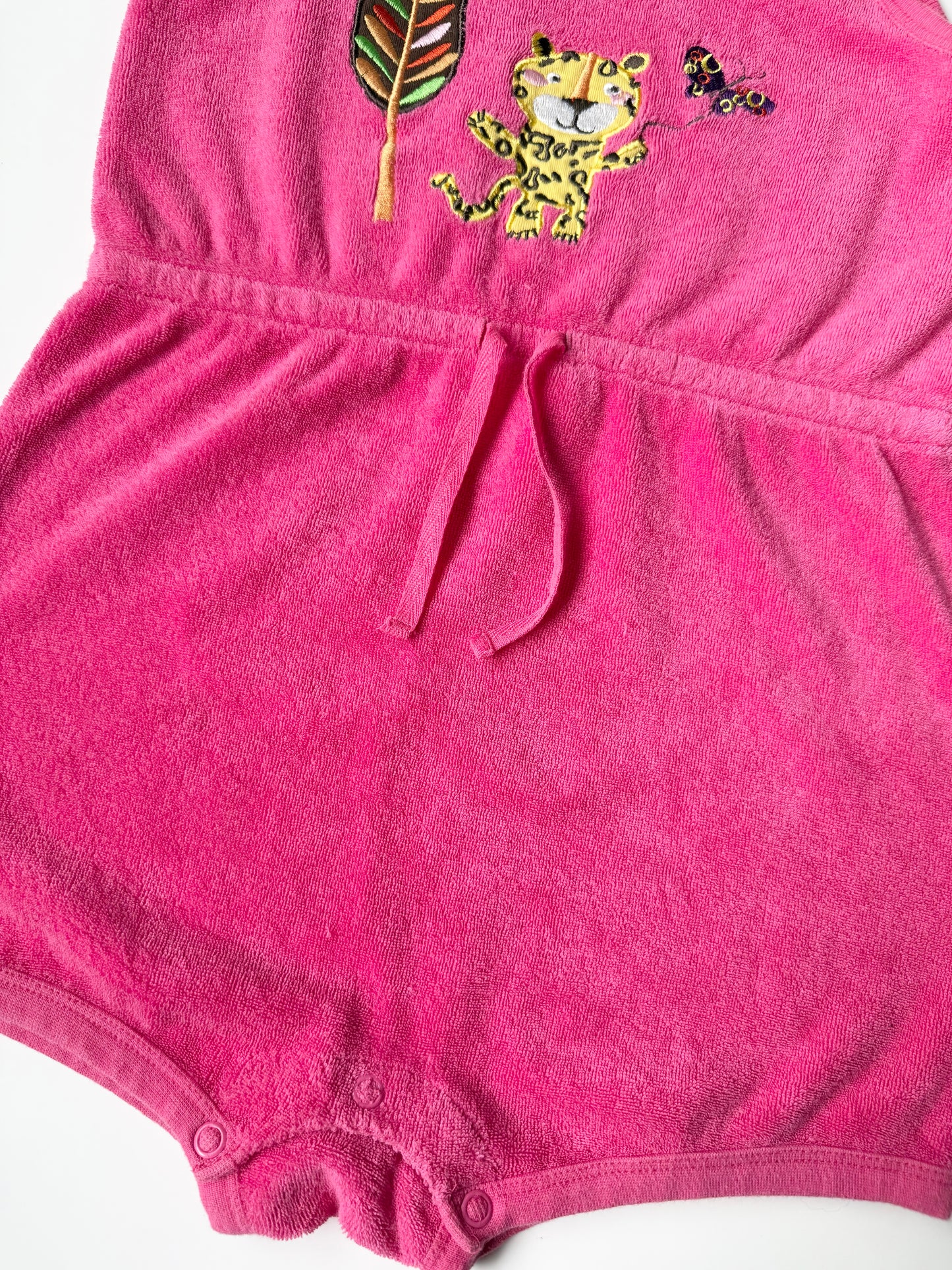 H&M Hot Pink Jungle Lion Terry Sleeveless Romper (12-18 Months)