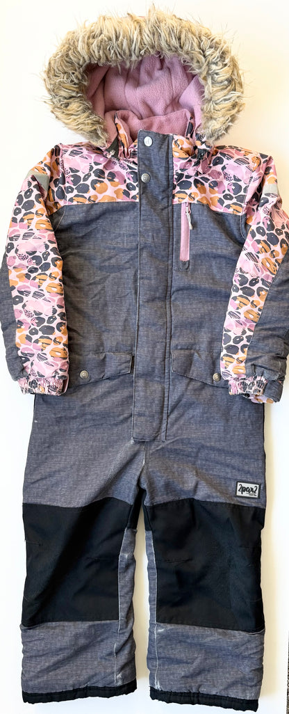 Deux Par Deux Grey & Pink Cheetah One Piece Snowsuit (7 Years)