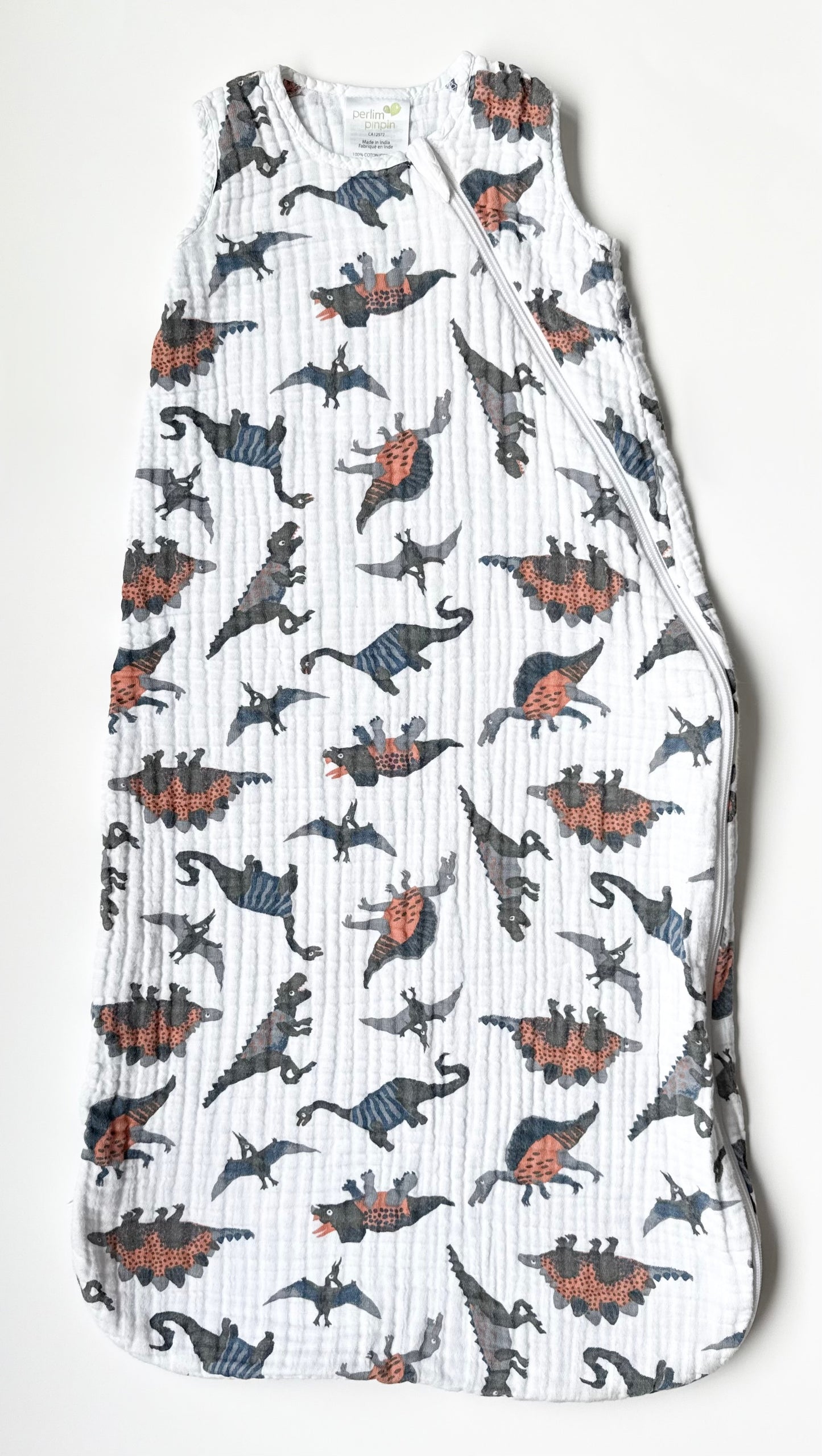 Perlim Pinpin White Dinosaurs Muslin Sleep Sack (6-18 Months)