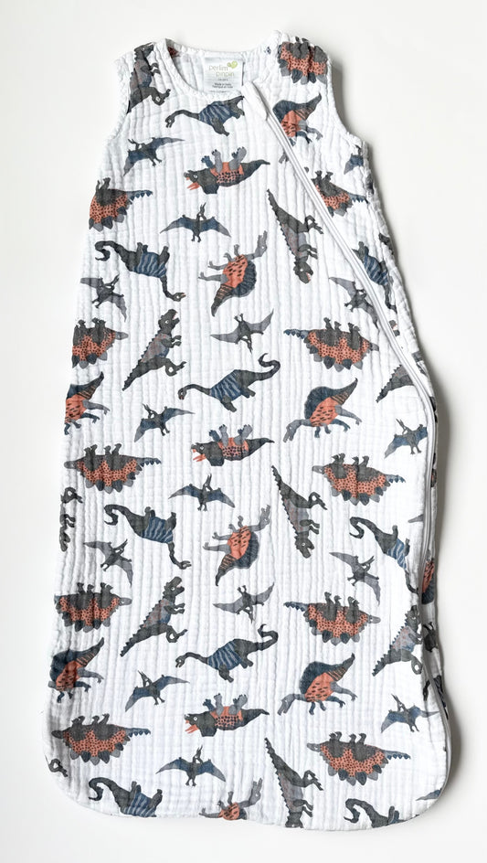 Perlim Pinpin White Dinosaurs Muslin Sleep Sack (6-18 Months)