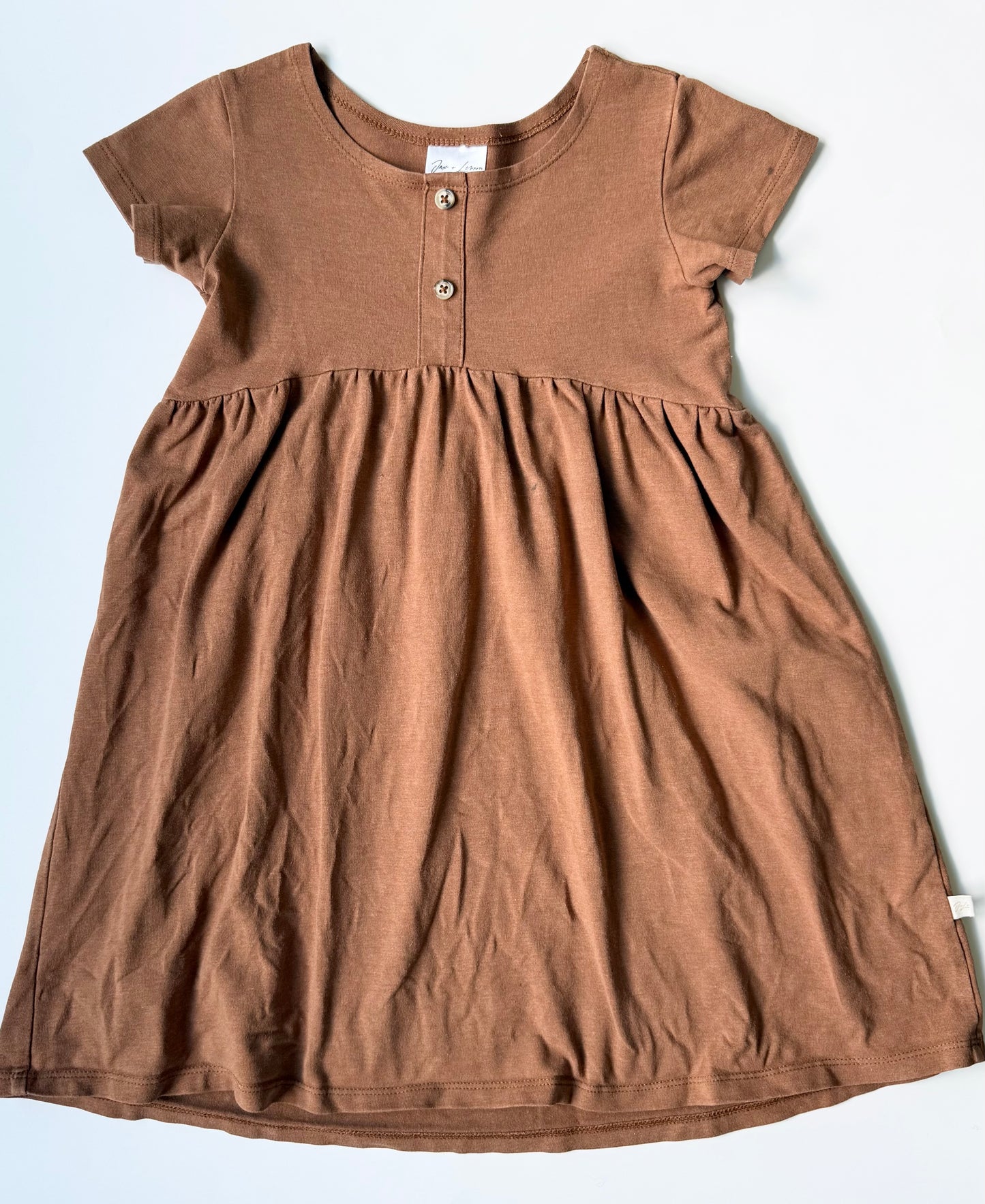 Jax & Lennon Brown Two Button Short Sleeve Dress (3/4 Years)