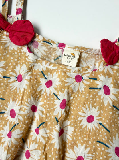 Dark Yellow & Pink Flowers Bow Straps Top (7-9 Years)