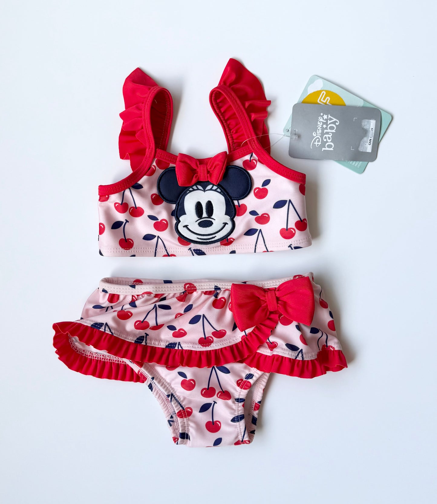 The Disney Store Red & Pink Cherries Minnie Mouse Two Piece Swimsuit - New (6-9 Months)