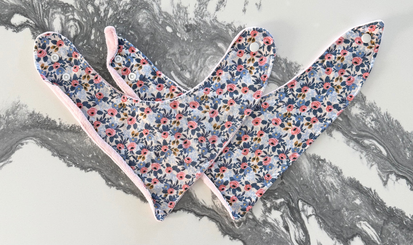 Handmade Pink & Blue Floral Drool Bibs Set